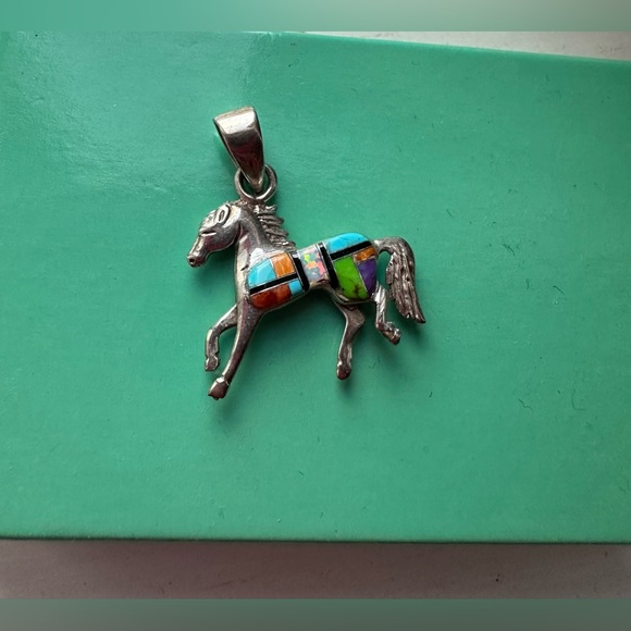 Horse Pendant Opal Inlay - Picture 2 of 6